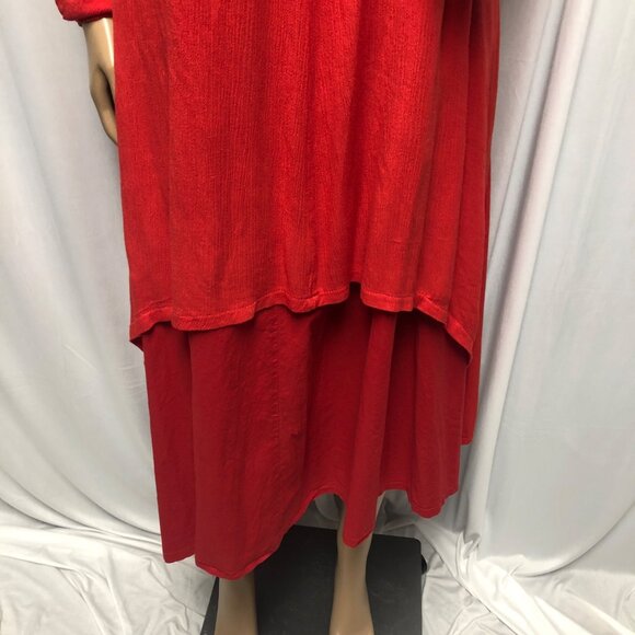 Zanzea Dress Womens Size 8 Red Layered Long Sleeve V Neck Boho Hippie Lagenlook - Picture 3 of 7